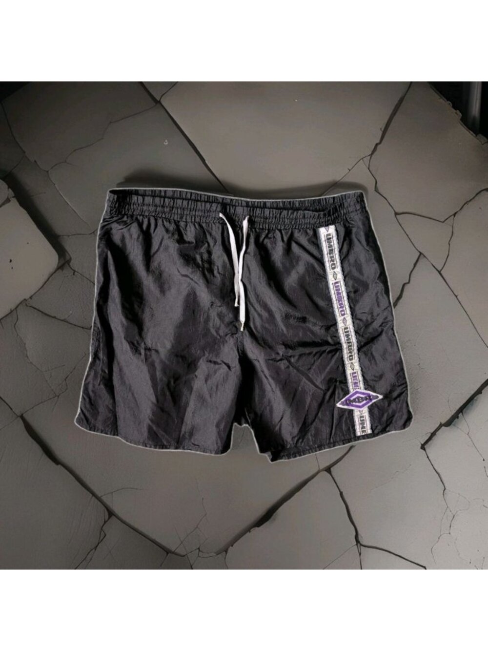 90's Umbro Shiny Royal Black Satin Blokecore Soccer Shorts Large Vintage Retro